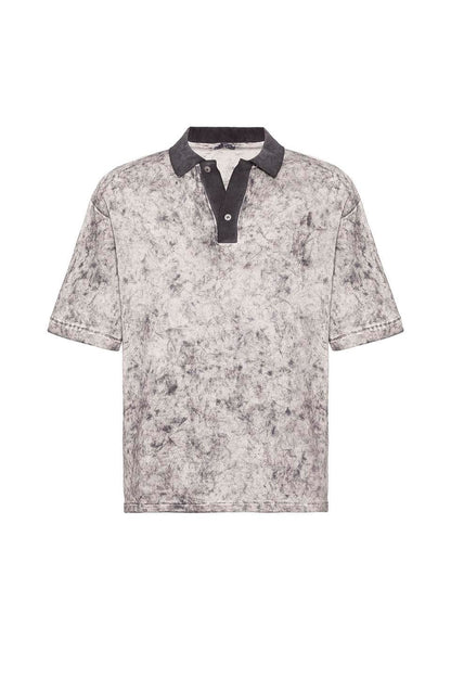 Yıkamalı Triko Oversize Polo Yaka Tişört