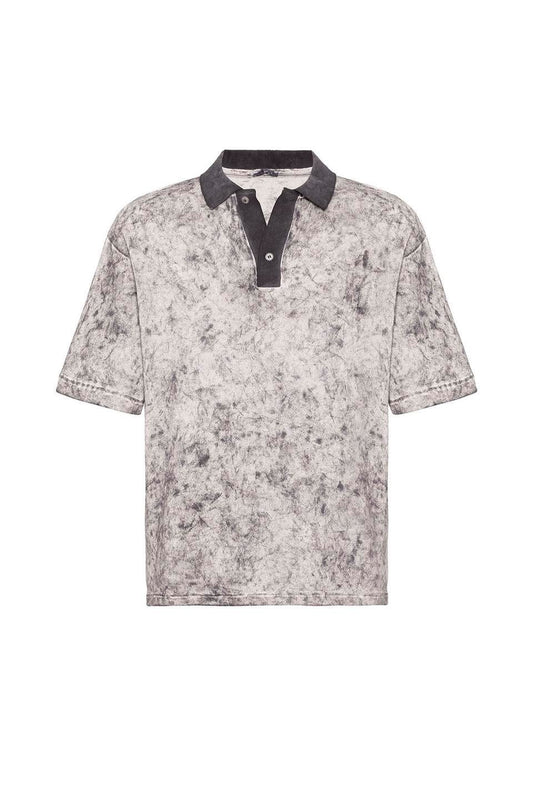 Yıkamalı Triko Oversize Polo Yaka Tişört