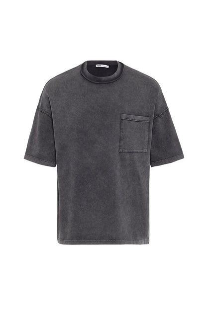 Yıkamalı Oversize Cepli Tişört