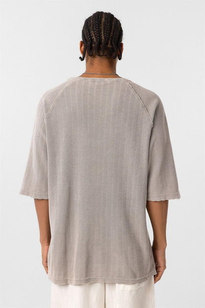 Yıkamalı Oversize Baskılı Triko Tişört