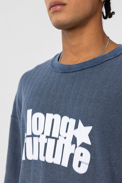 Yıkamalı Oversize Triko Tişört Indigo