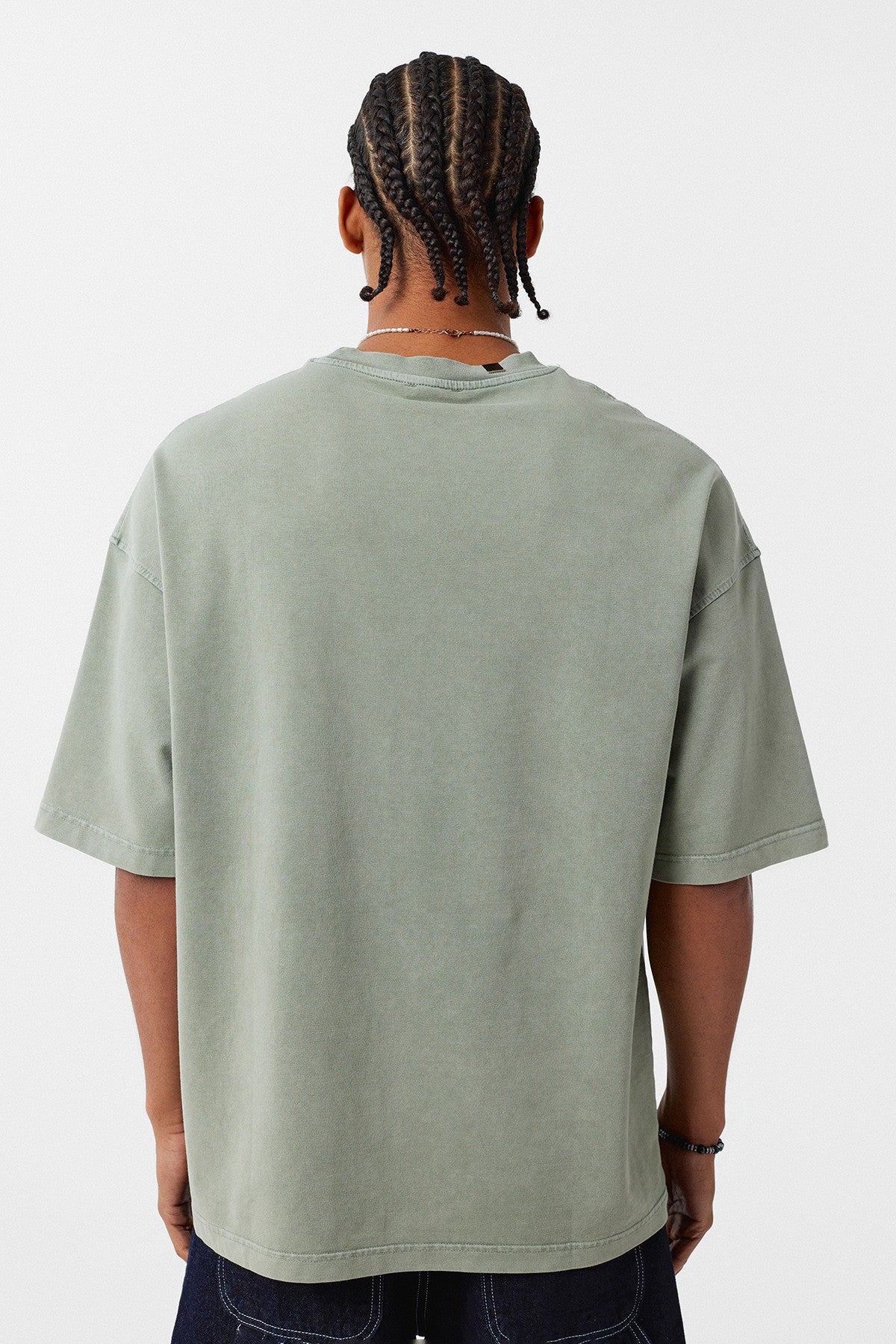 Yıkamalı Yaka Detaylı Oversize Tişört