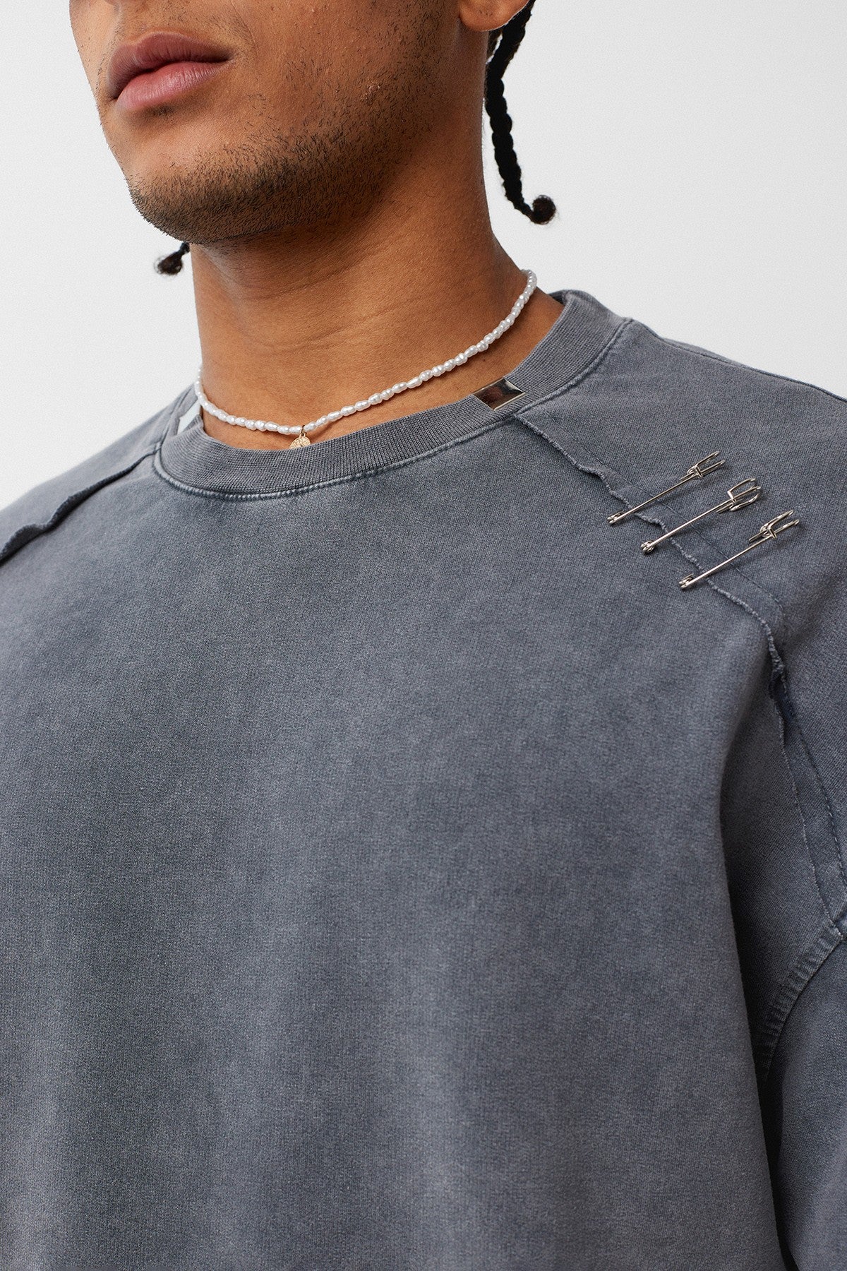 Yıkamalı Yaka Detaylı Oversize Tişört