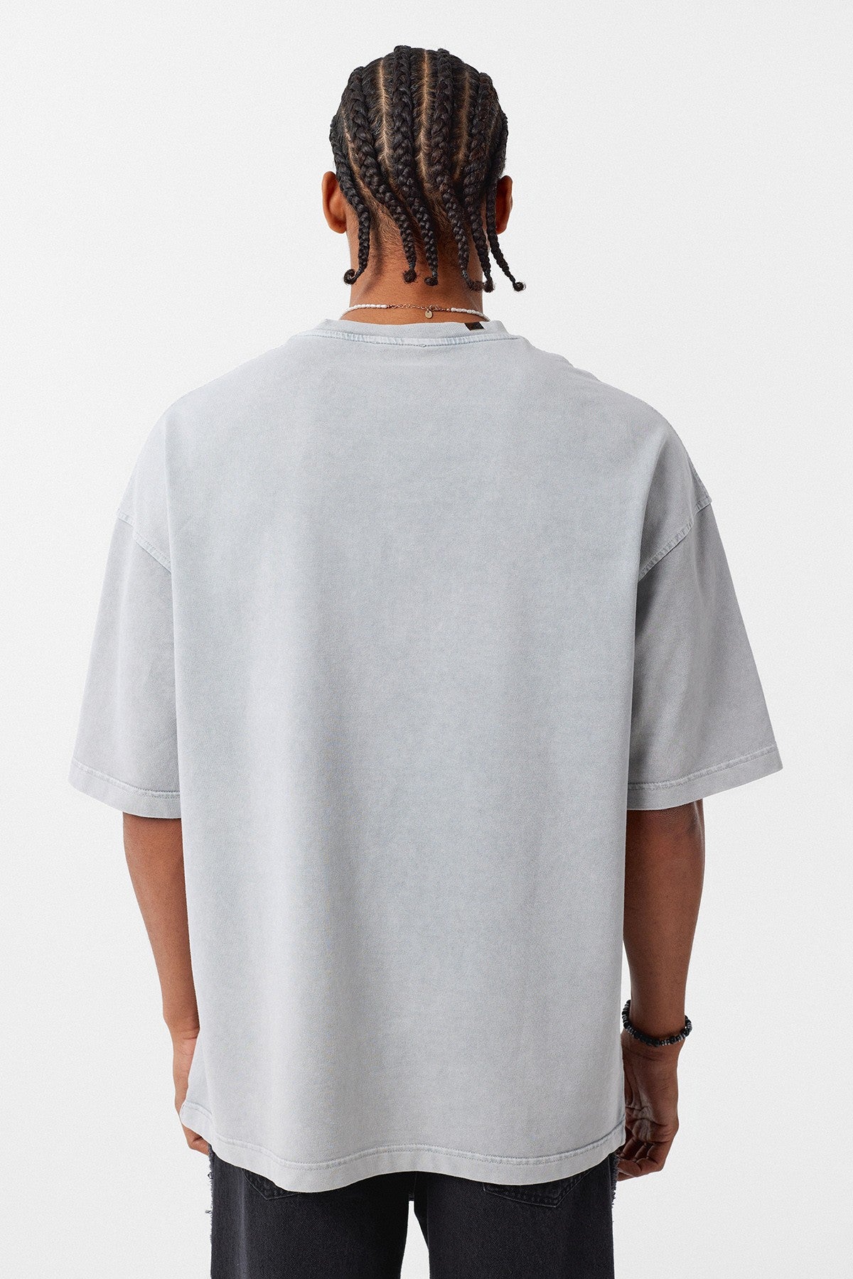 Yıkamalı Yaka Detaylı Oversize Tişört