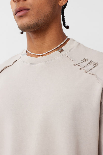Yıkamalı Yaka Detaylı Oversize Tişört