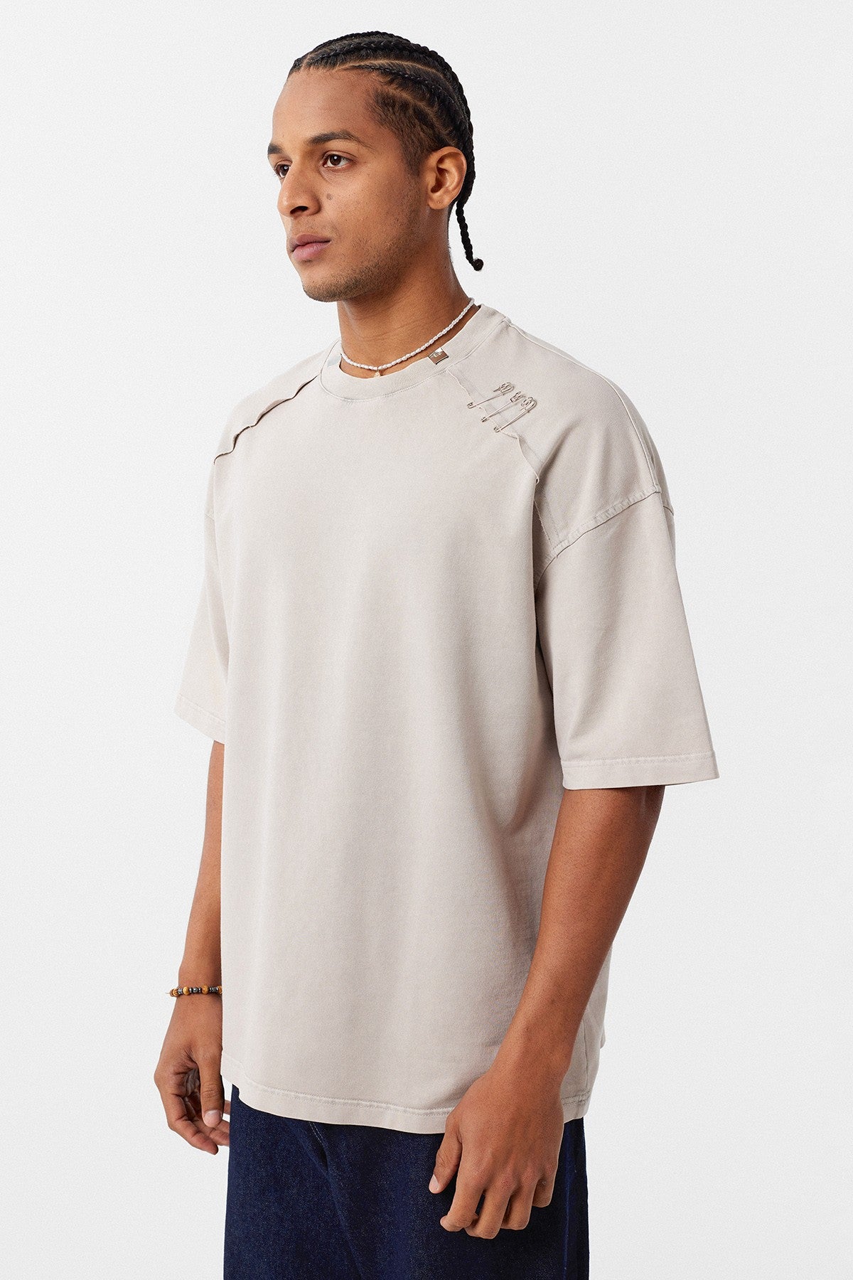 Yıkamalı Yaka Detaylı Oversize Tişört