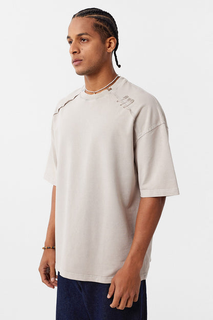Yıkamalı Yaka Detaylı Oversize Tişört