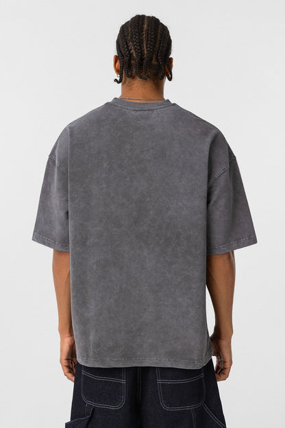 Yıkamalı Ön Baskılı Oversize Tişört