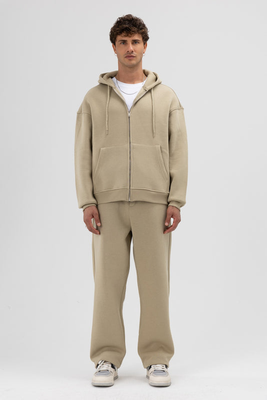 Basic Fermuarlı Oversize Kapüşonlu Sweatshirt