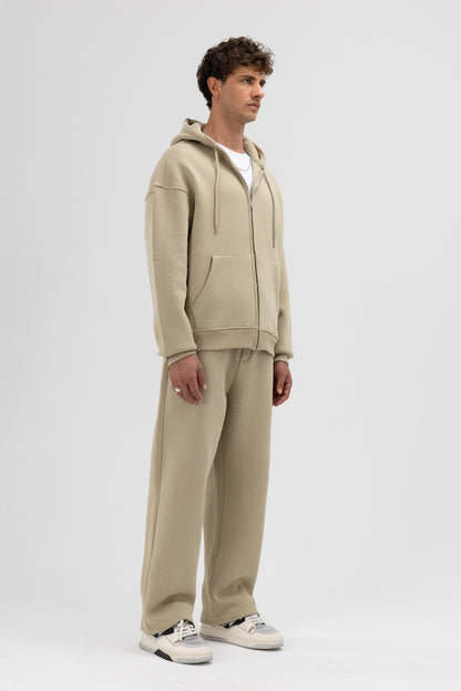 Basic Fermuarlı Oversize Kapüşonlu Sweatshirt