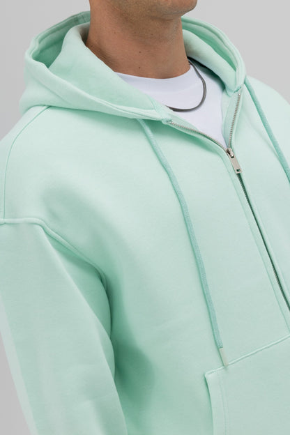 Basic Fermuarlı Oversize Kapüşonlu Sweatshirt
