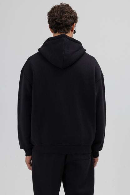 Basic Fermuarlı Oversize Kapüşonlu Sweatshirt