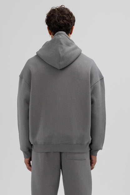 Basic Fermuarlı Oversize Kapüşonlu Sweatshirt