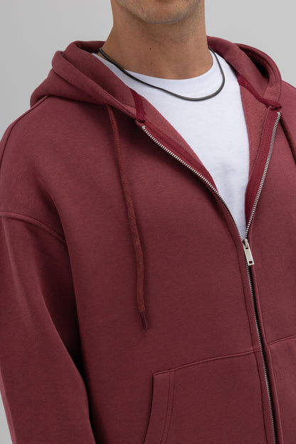 Basic Fermuarlı Oversize Kapüşonlu Sweatshirt