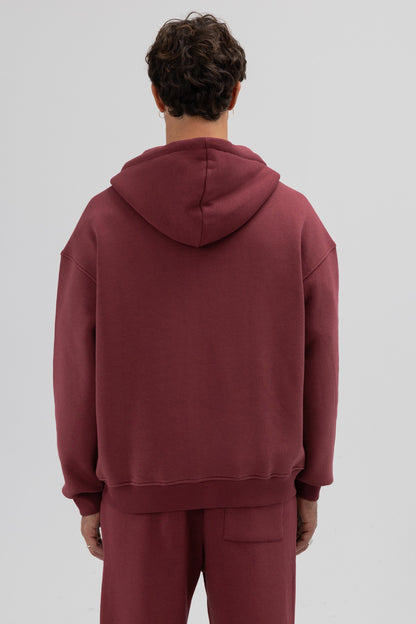 Basic Fermuarlı Oversize Kapüşonlu Sweatshirt