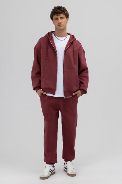 Basic Fermuarlı Oversize Kapüşonlu Sweatshirt