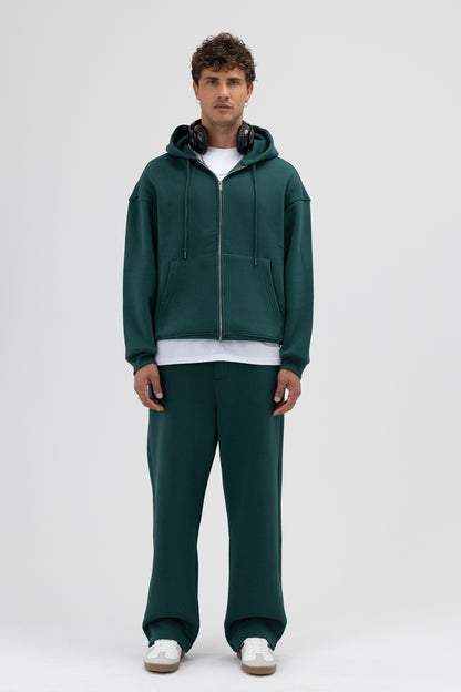 Basic Fermuarlı Oversize Kapüşonlu Sweatshirt