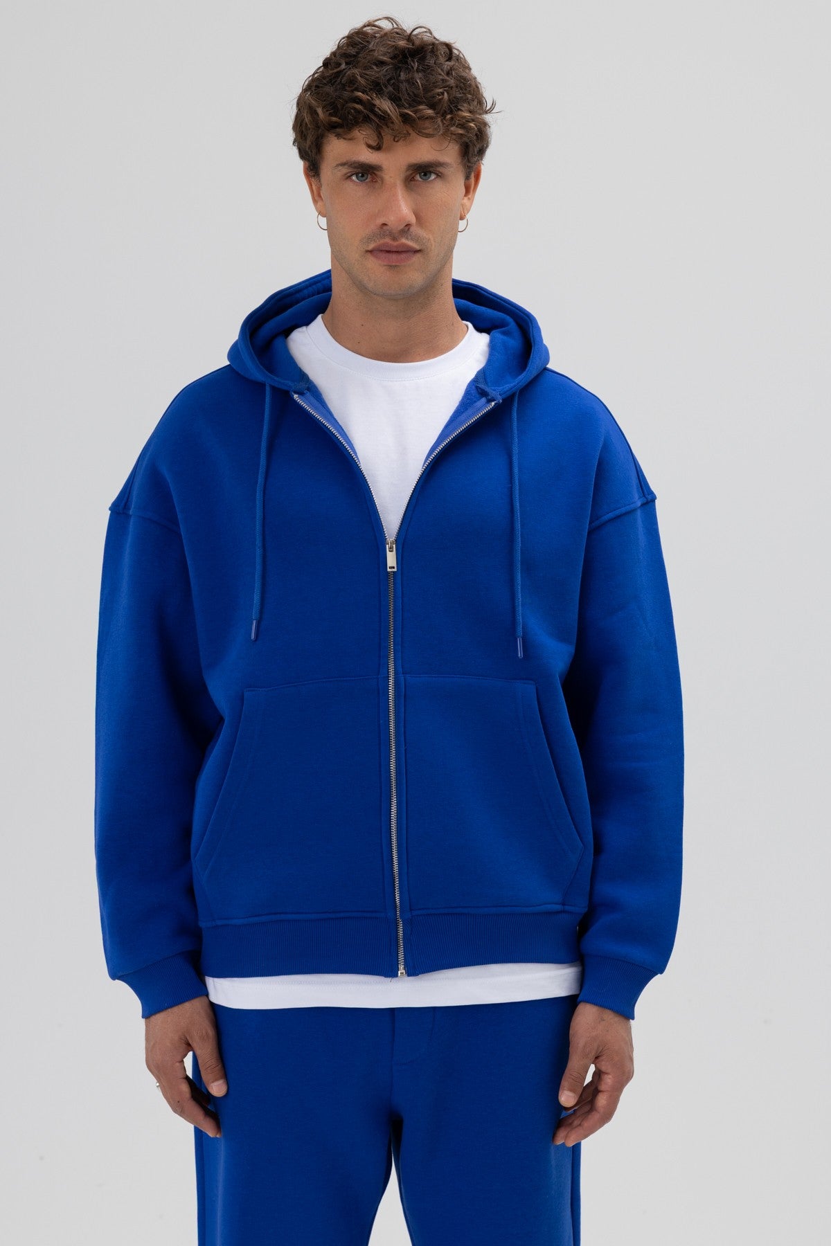 Basic Fermuarlı Oversize Kapüşonlu Sweatshirt