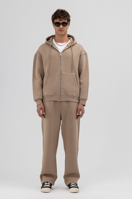 Basic Fermuarlı Oversize Kapüşonlu Sweatshirt