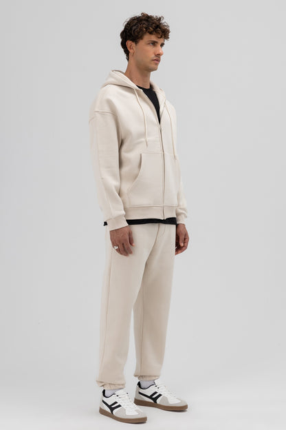 Basic Fermuarlı Oversize Kapüşonlu Sweatshirt