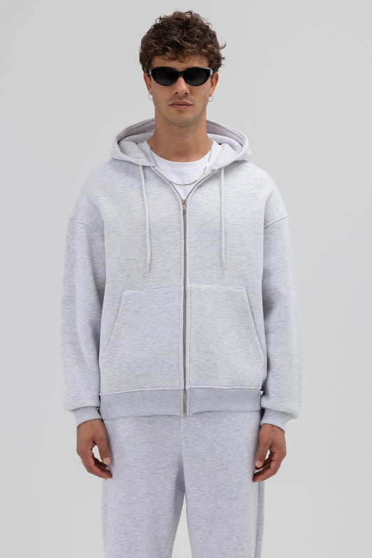 Basic Fermuarlı Oversize Kapüşonlu Sweatshirt
