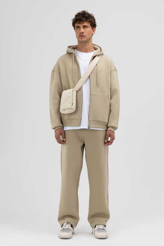Basic Fermuarlı Oversize Kapüşonlu Sweatshirt