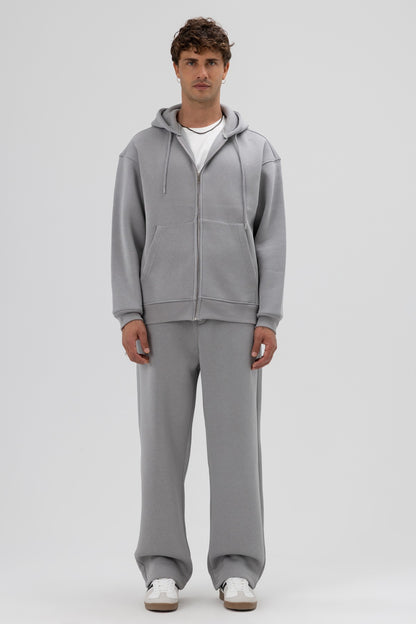 Basic Fermuarlı Oversize Kapüşonlu Sweatshirt