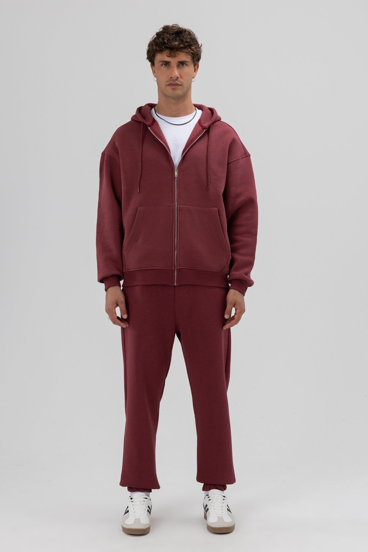 Basic Fermuarlı Oversize Kapüşonlu Sweatshirt