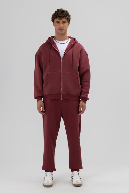 Basic Fermuarlı Oversize Kapüşonlu Sweatshirt