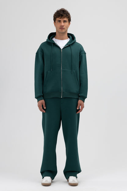 Basic Fermuarlı Oversize Kapüşonlu Sweatshirt