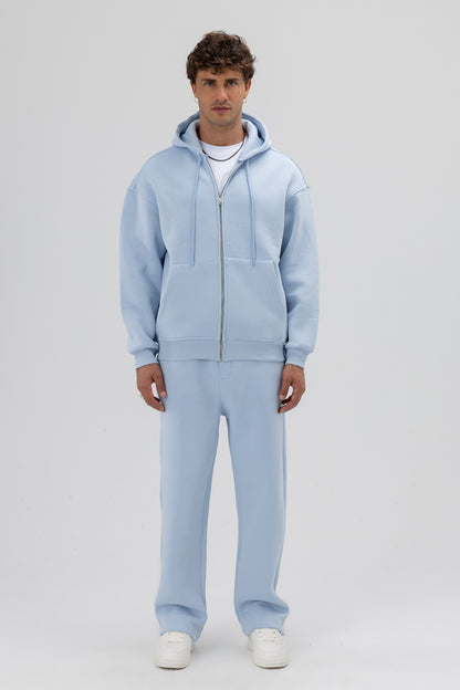 Basic Fermuarlı Oversize Kapüşonlu Sweatshirt