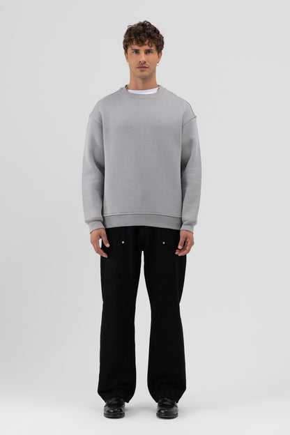 Basic Bisiklet Yaka Oversize Sweatshirt