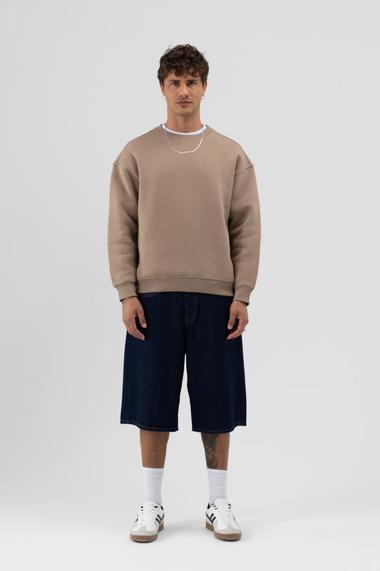 Basic Bisiklet Yaka Oversize Sweatshirt