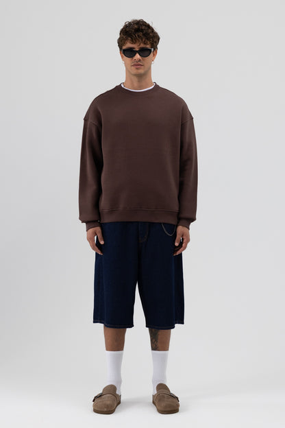 Basic Bisiklet Yaka Oversize Sweatshirt