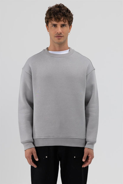 Basic Bisiklet Yaka Oversize Sweatshirt
