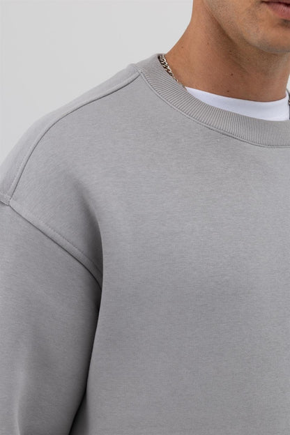 Basic Bisiklet Yaka Oversize Sweatshirt