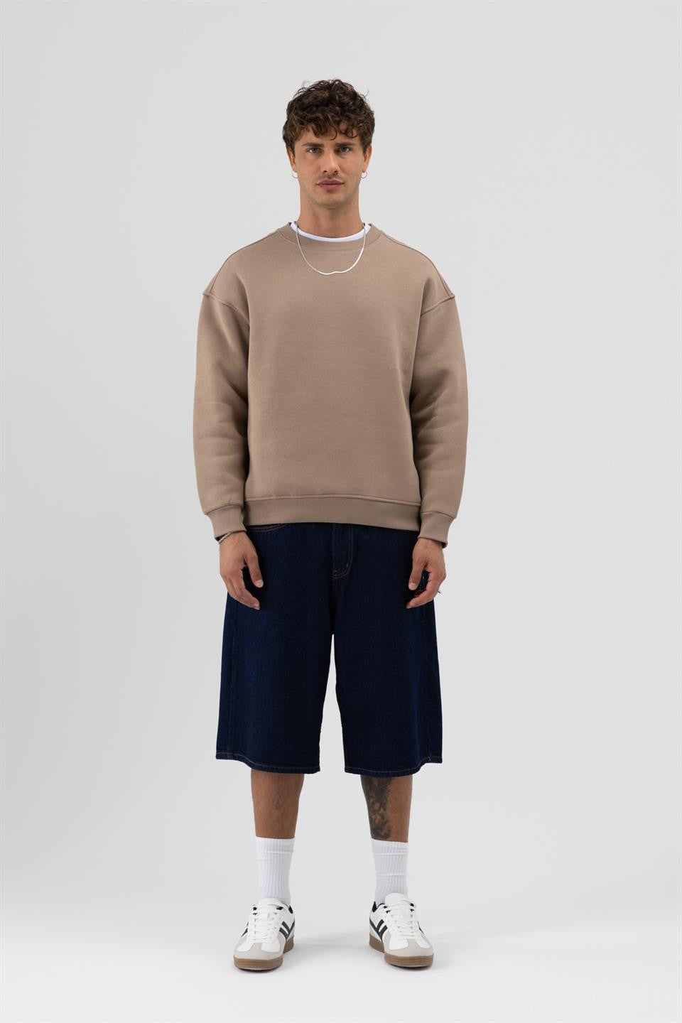 Basic Bisiklet Yaka Oversize Sweatshirt
