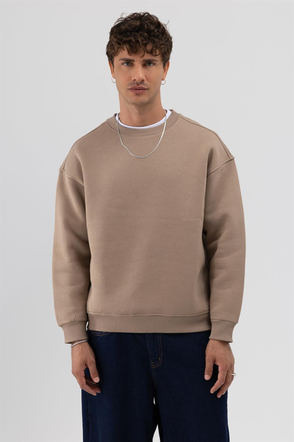 Basic Bisiklet Yaka Oversize Sweatshirt