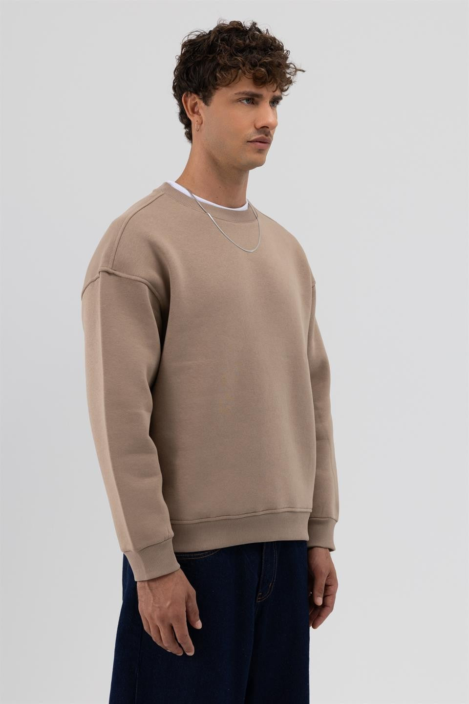 Basic Bisiklet Yaka Oversize Sweatshirt