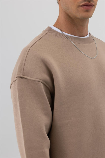 Basic Bisiklet Yaka Oversize Sweatshirt