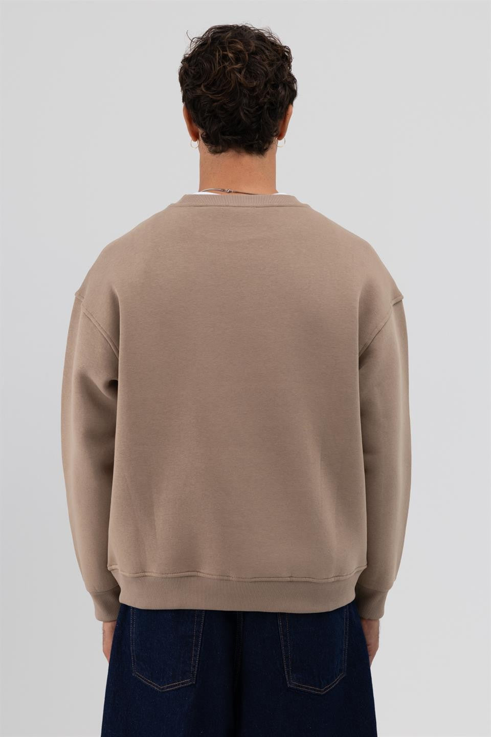 Basic Bisiklet Yaka Oversize Sweatshirt