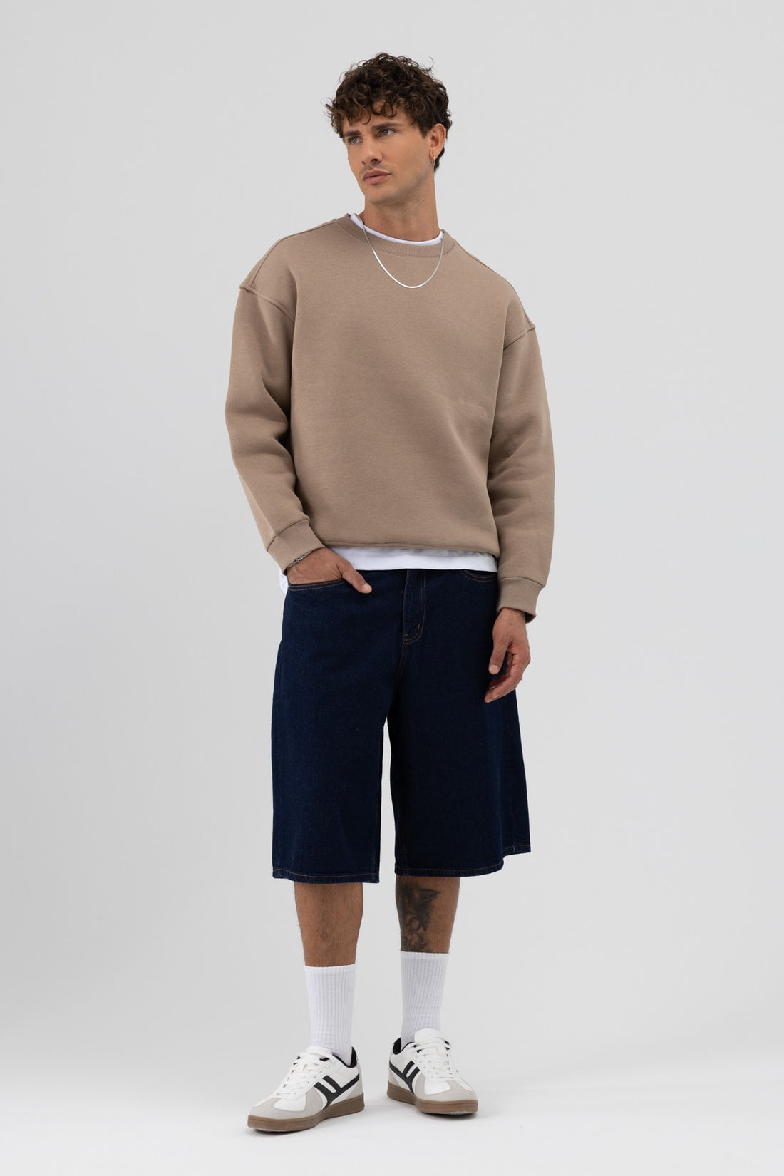 Basic Bisiklet Yaka Oversize Sweatshirt