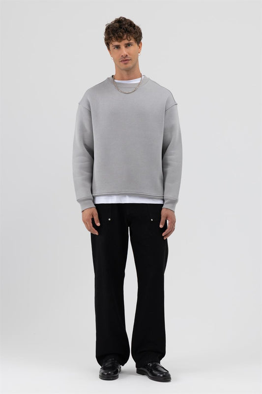 Basic Bisiklet Yaka Oversize Sweatshirt