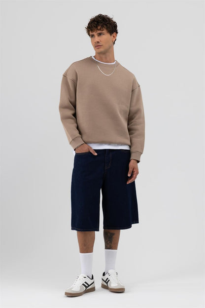 Basic Bisiklet Yaka Oversize Sweatshirt