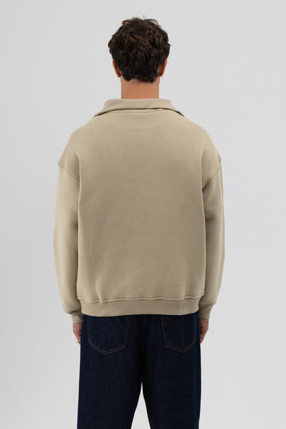 Basic Fermuarlı Dik Yaka Sweatshirt