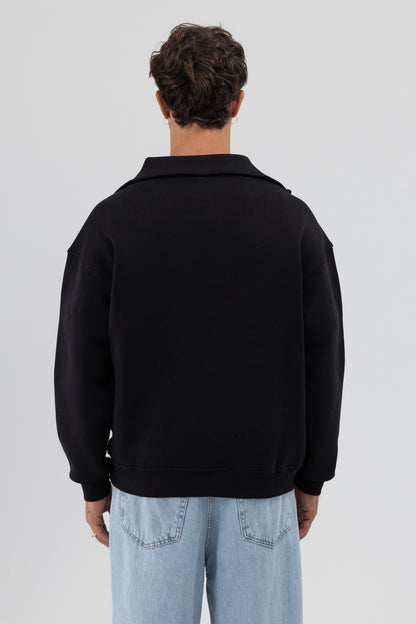 Basic Fermuarlı Dik Yaka Sweatshirt