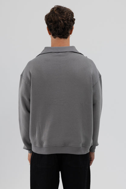 Basic Fermuarlı Dik Yaka Sweatshirt