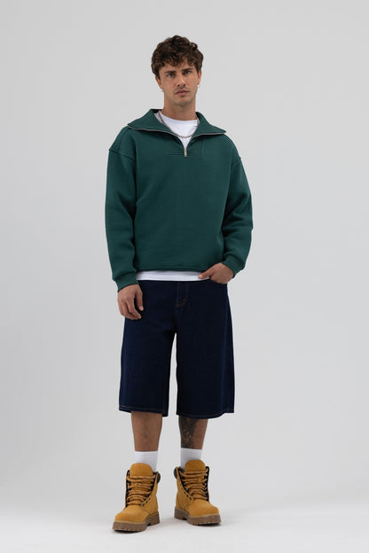 Basic Fermuarlı Dik Yaka Sweatshirt