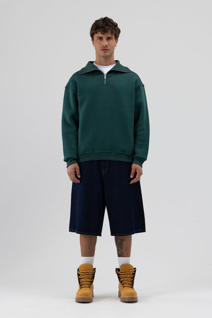 Basic Fermuarlı Dik Yaka Sweatshirt