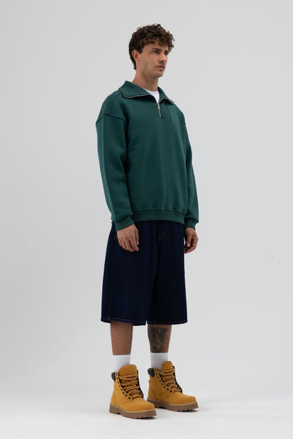 Basic Fermuarlı Dik Yaka Sweatshirt